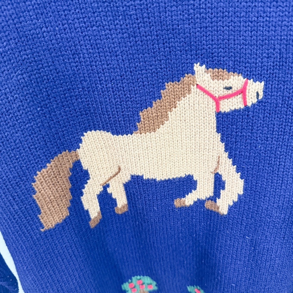 Vintage Hartstrings 3D Horse Sweater Navy Red Apples 14/16 - Picture 3 of 4